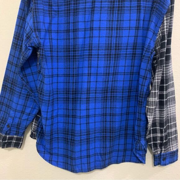 FOREVER 21 SHIRT MEN’S SMALL BLUE BLACK 100% COTTON FLANNEL PLAID COLOR BLOCK. - Picture 6 of 11